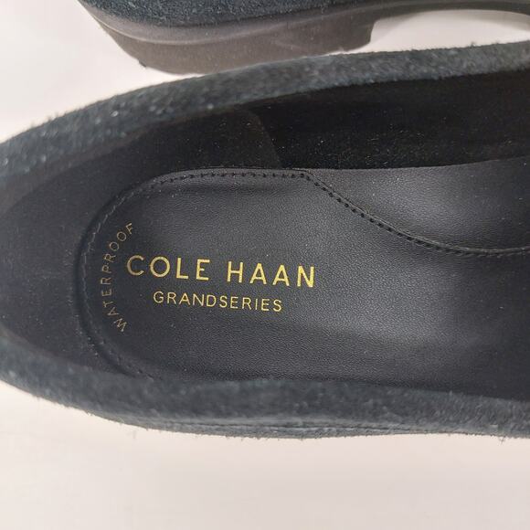 Cole Haan Newburg Size 7.5 Platform Penny Loafer Black Suede Preppy Career - Picture 8 of 9